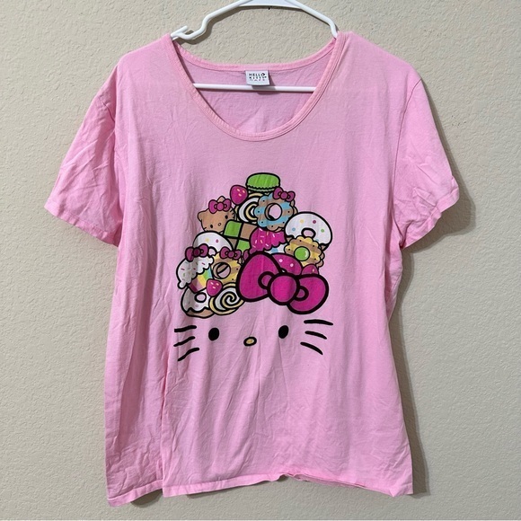 Hello Kitty T-Shirt Pink Short Sleeve Tee Shirt Donuts Graphic Plus Size - Picture 1 of 5